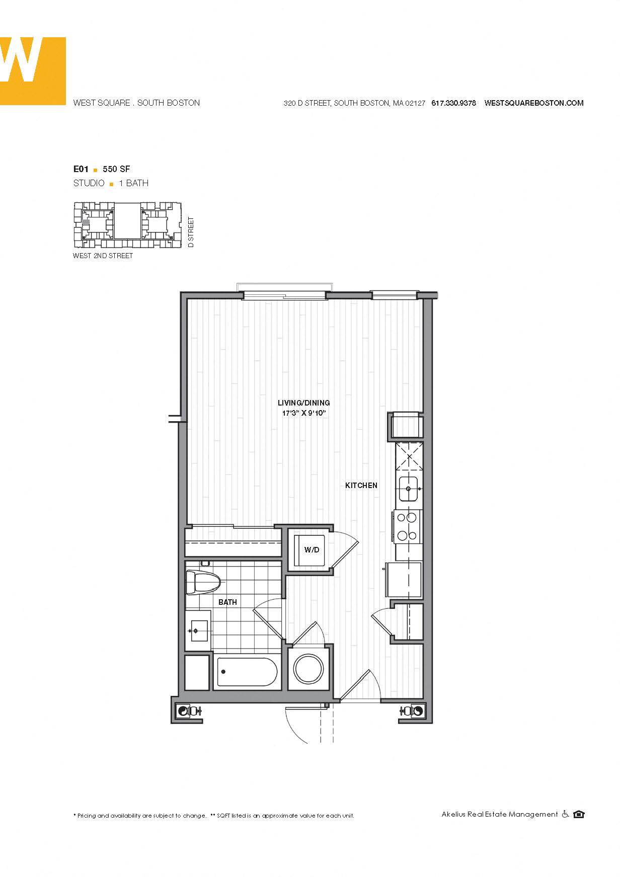 Floor plan for studio, 1 bath, 587 sqft